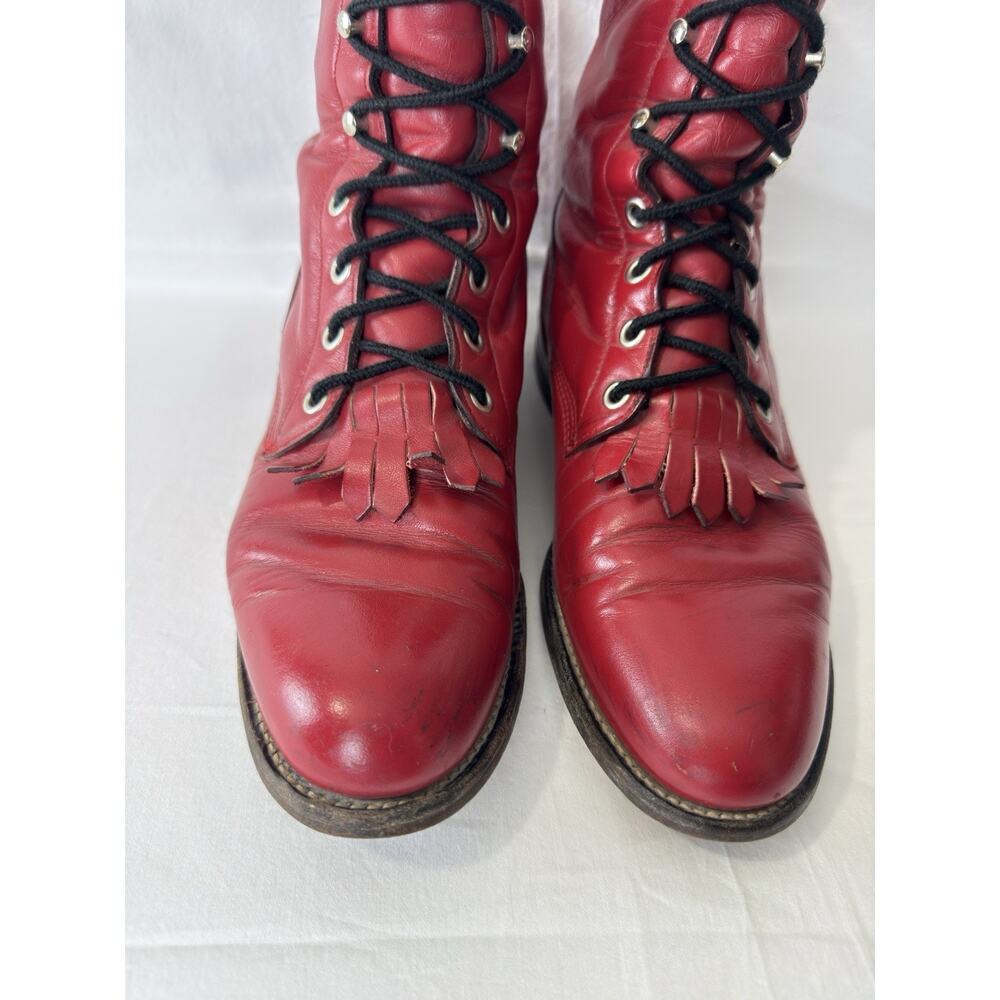 Justin Boots Red Lace-Up Leather Boots - Picture 6 of 11